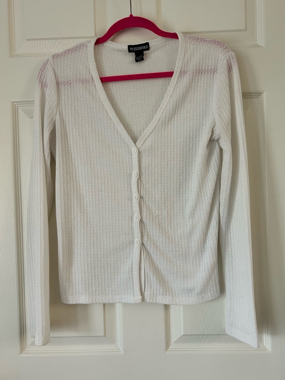 Essentials White Open Weave Lightweight Cardigan Button Front Women's S